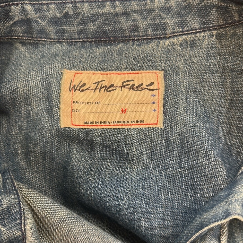 FREE PEOPLE We The Free Heritage Denim Patchwork Quilted Shirt Jacket Shacket - Picture 7 of 8